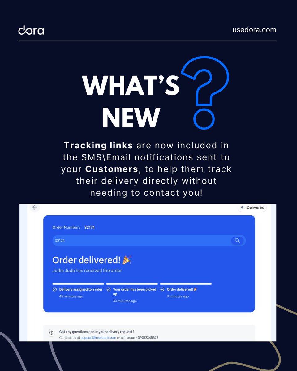 📷*NEW UPDATE* 📷
DoraForce, we have a massive update on the Fleet Manager. Tracking links are now included in your customers' email and SMS notifications! 
 Sign up now: fleet.usedora.com/sign-up

#usedora