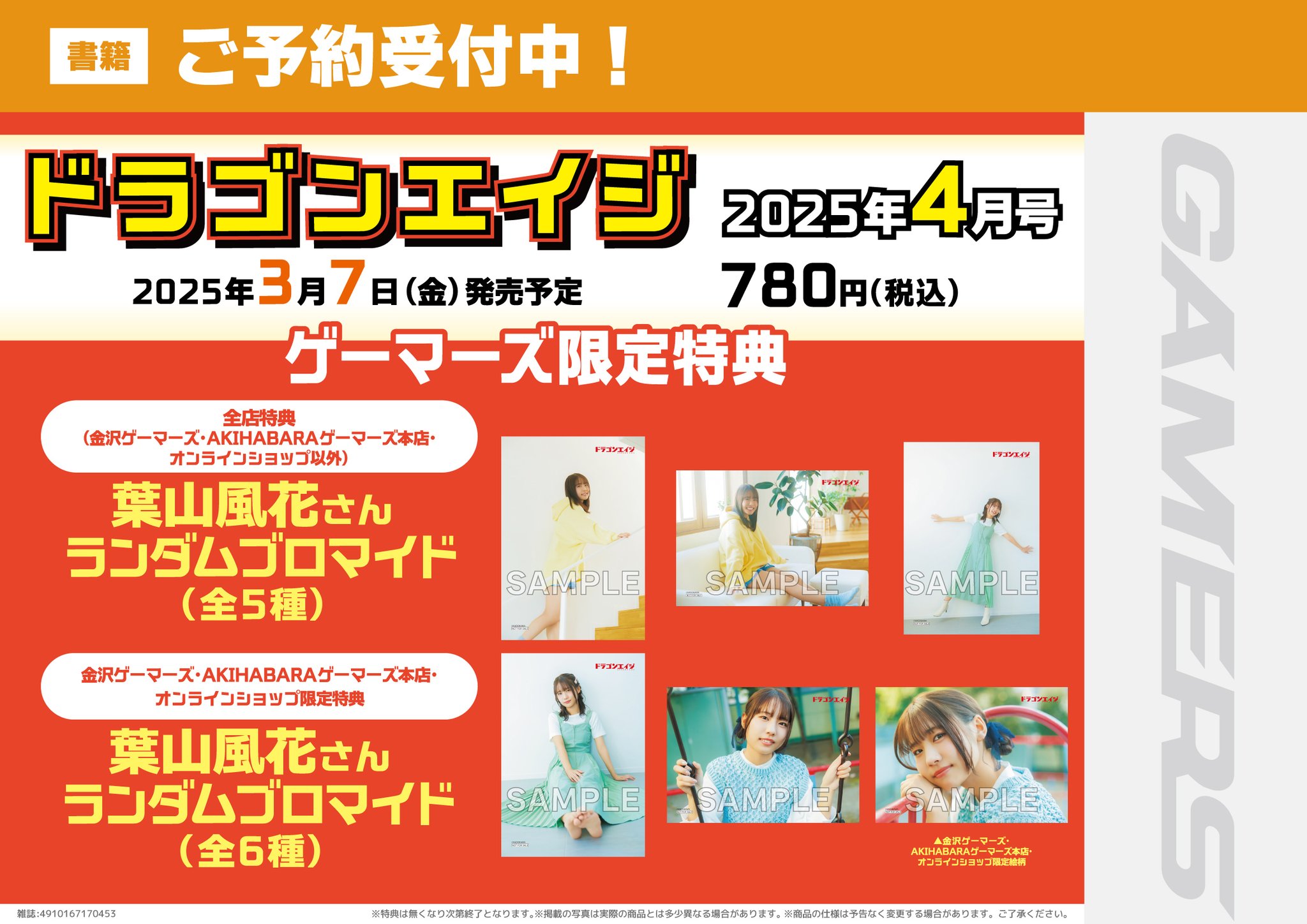 葉山風花 ドラゴンエイジ ゲーマーズ特典 ブロマイド 6種類 コンプリート 葉山風花 ブロマイド コンプリート ドラゴンエイジ 2025年4月号