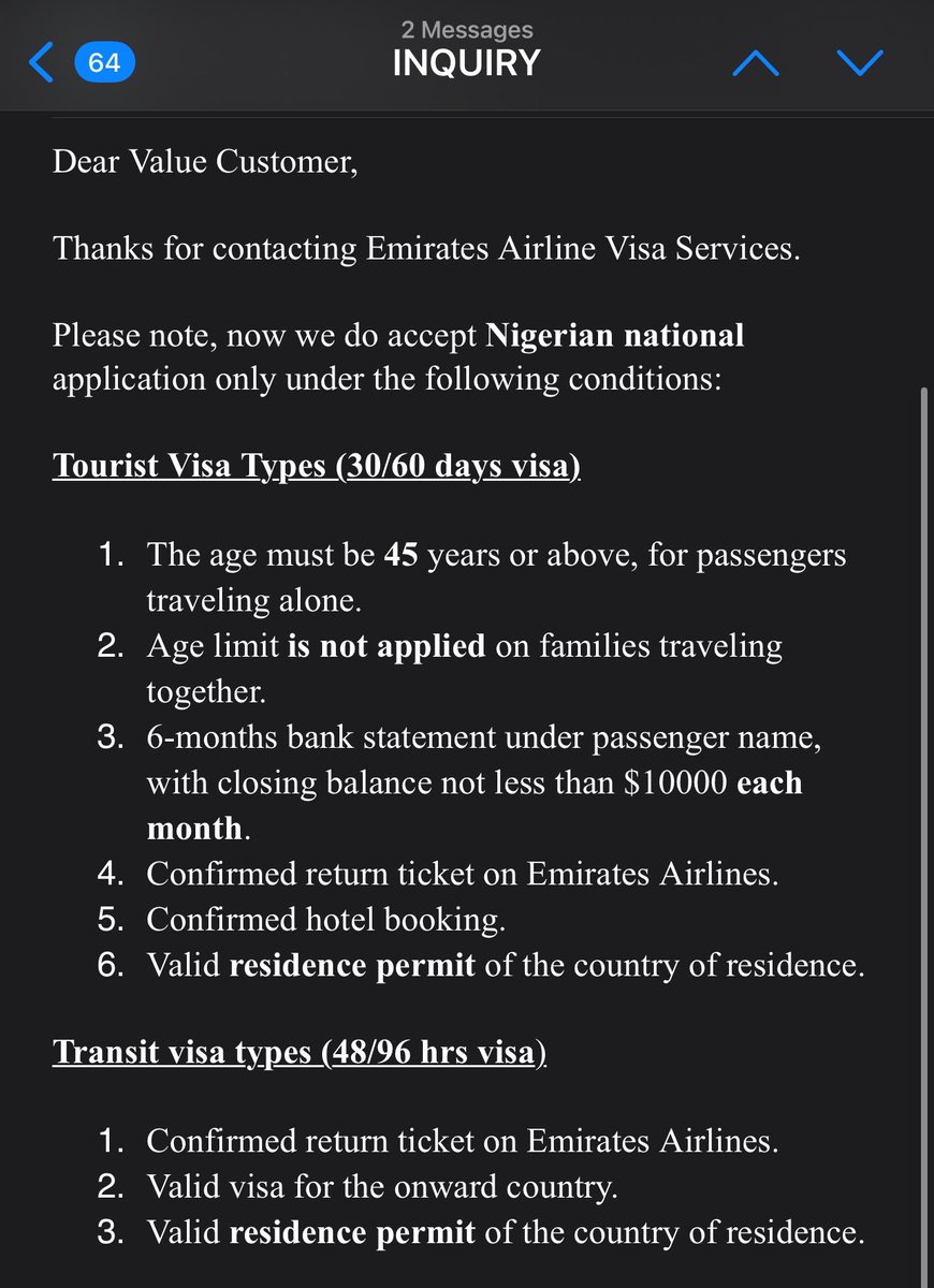 Steph1ofLagos's tweet photo. So as a Nigerian, I can’t travel to Dubai alone, unless I’m up to 45years or over! Shocking times! https://t.co/brRFE2I5Ff