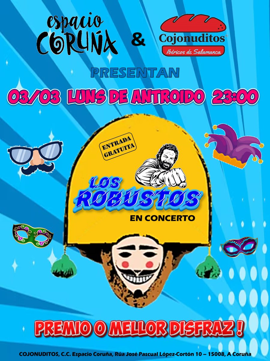 🪇🎭 Carnaval en <a href="/espaciocorunacc/">Espacio Coruña</a>!
👉🏼 Domingo sesión vermut! 13:30h
👉🏼 Lunes concierto! 23:00h
🍻🥓 Organizado por #Cojonuditos, Planta 2!
#coruña #someso #recintoferial