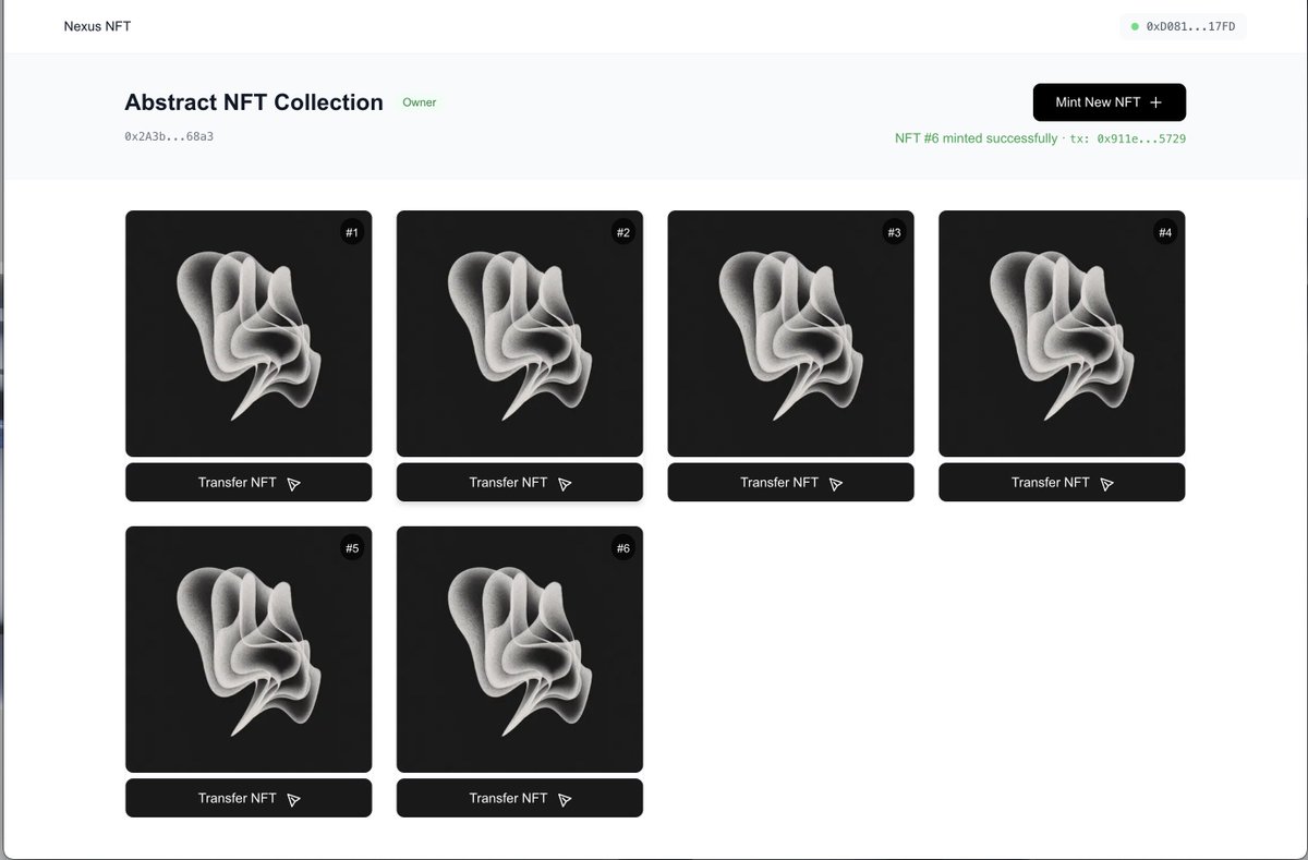 Check this out: 1-click NFT launch on Nexus devnet.

nexus-nft-example.vercel.app

GitHub repo in the comments. Clean design.

Example project--not official. What else can you build?