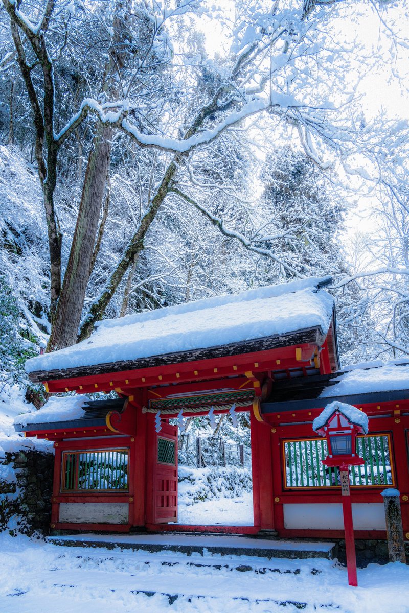 貴船神社で出逢った神秘的な雪と朱のコントラスト。