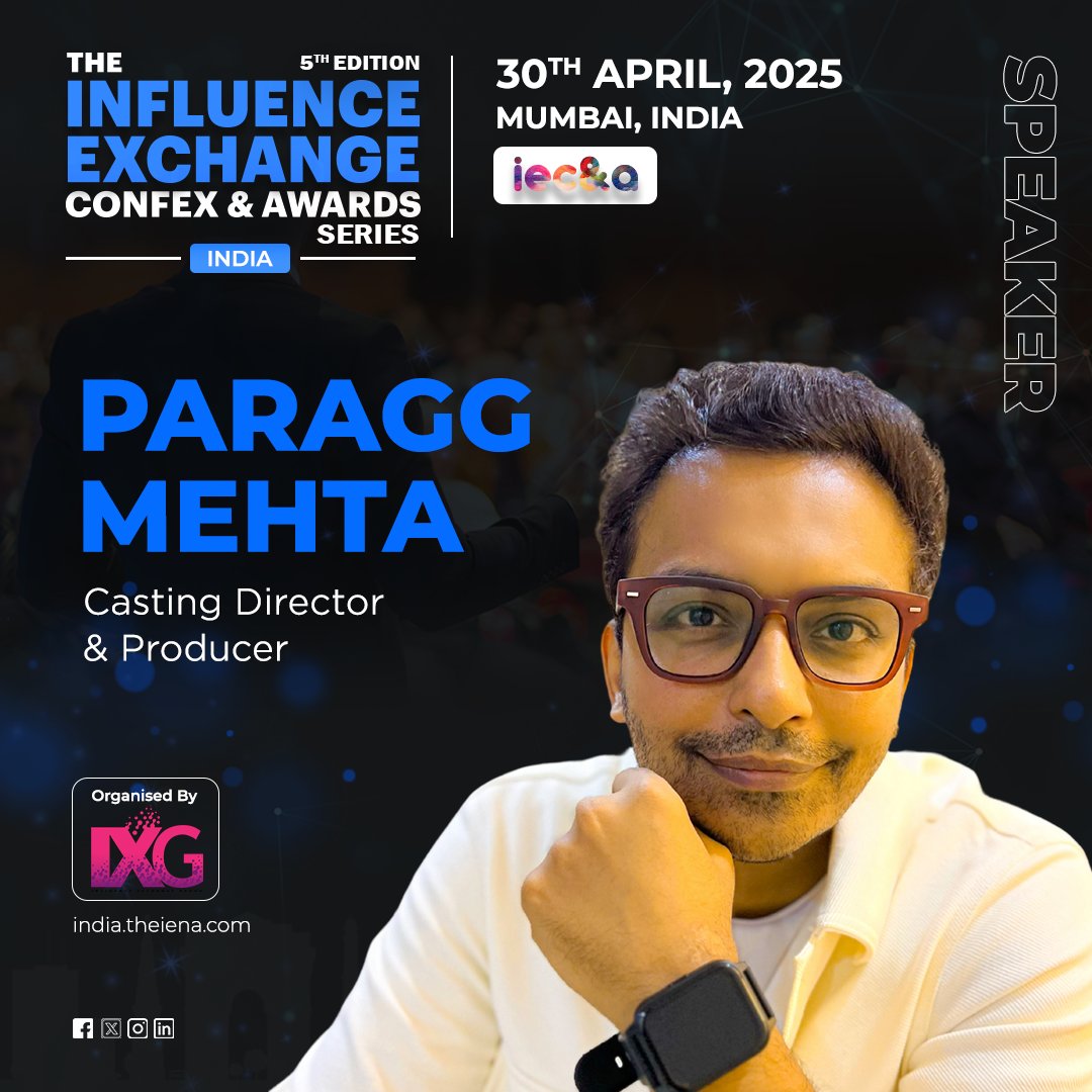 Influence Exchange Group (@ixg2024) on Twitter photo We are honored to announce that <a href="/ParaggMehta/">Paragg Mehta</a>, Casting Director/ Producer, Paragg Mehta Casting, will be the distinguished speaker at the 5th edition of the Influence Exchange Confex & Awards Series in Mumbai, India.
#influenceexchangegroup #iecna We are honored to announce that <a href="/ParaggMehta/">Paragg Mehta</a>, Casting Director/ Producer, Paragg Mehta Casting, will be the distinguished speaker at the 5th edition of the Influence Exchange Confex & Awards Series in Mumbai, India.
#influenceexchangegroup #iecna