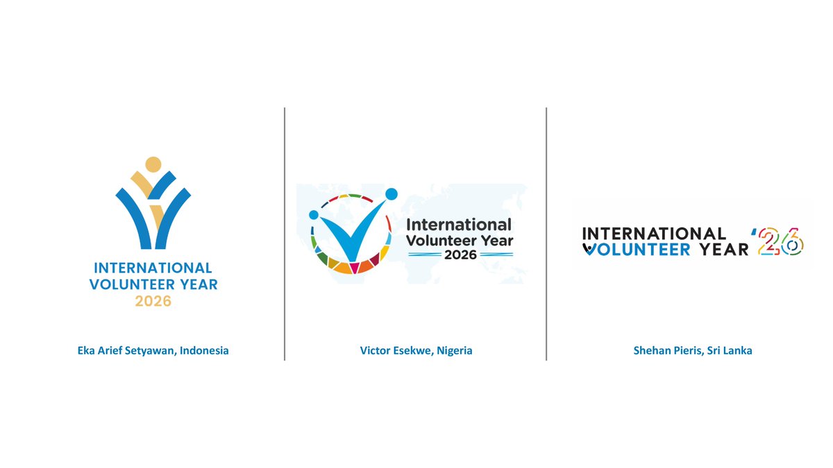 Now that the #VolunteerYear logo is unveiled, we want to extend a huge thank you to all 500 designers who participated in the competition! 🌍

Special recognition to our top three runners-up from Indonesia, Nigeria, and Sri Lanka! #IVY2026 
🔗 unv.org/index.php/news…
