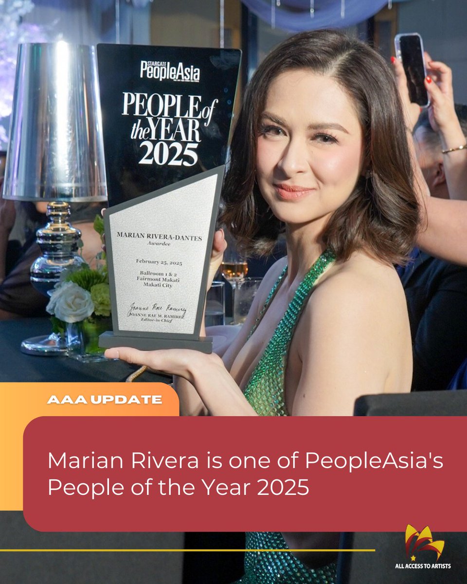 All Access To Artists (@aaartists_) on Twitter photo CONGRATULATIONS, MARIAN! ✨️ Marian Rivera shines at the PeopleAsia Silver Anniversary Awards Night! She is recognized as one of the People of the Year!
Thank you for this recognition, <a href="/peopleasia/">People Asia Magazine</a>!
#PeopleAsia #PeopleoftheYear2025
#MarianRivera #AllAccessToArtists #fAAAmily CONGRATULATIONS, MARIAN! ✨️ Marian Rivera shines at the PeopleAsia Silver Anniversary Awards Night! She is recognized as one of the People of the Year!
Thank you for this recognition, <a href="/peopleasia/">People Asia Magazine</a>!
#PeopleAsia #PeopleoftheYear2025
#MarianRivera #AllAccessToArtists #fAAAmily