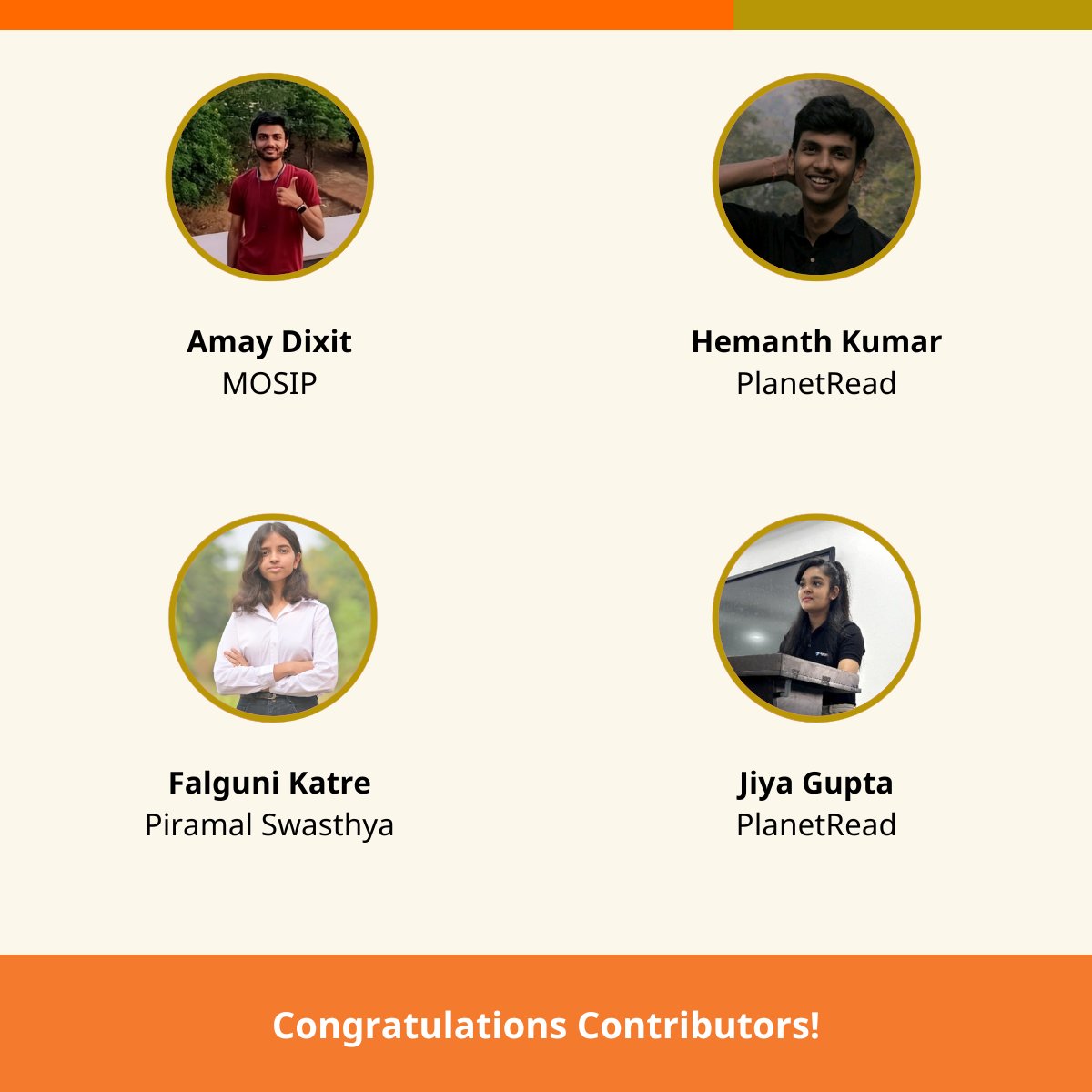 Code for GovTech (C4GT) (@code4govtech) on Twitter photo We are thrilled to announce the 4 talented individuals selected for the second Community Campaign, where they will work on 4 transformative projects hosted by #MOSIP, <a href="/PlanetRead/">PlanetRead</a> , and <a href="/PiramalS/">Piramal Swasthya</a>.
A big congratulations to everyone!
#code #tech #sprint #community #OpenSource We are thrilled to announce the 4 talented individuals selected for the second Community Campaign, where they will work on 4 transformative projects hosted by #MOSIP, <a href="/PlanetRead/">PlanetRead</a> , and <a href="/PiramalS/">Piramal Swasthya</a>.
A big congratulations to everyone!
#code #tech #sprint #community #OpenSource
