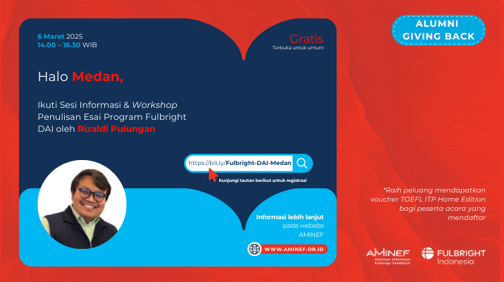 FulbrightID's tweet image. 👋 Halo Medan, Sumatra Utara!

Hadiri acara tatap muka #AlumniGivingBack bersama AMINEF dan Rizaldi Pulungan, alumni Fulbright DAI dari kota tersebut.