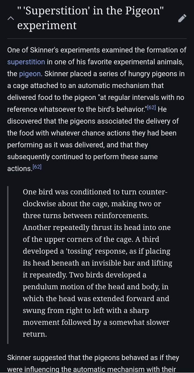 When I read all the "skill issue" comments I can't get the image of Skinner box out of my head

> Skinner suggested that the pigeons behaved as if they were influencing the automatic mechanism with their "rituals"