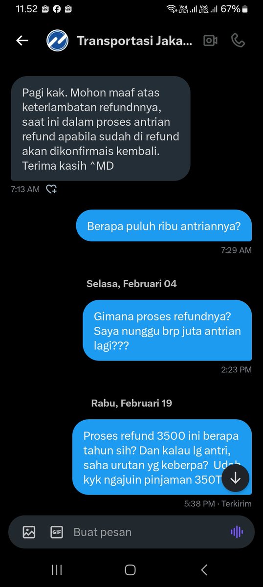 Sudah kyk antri naik haji, pdhal ngerefund duit 3.500 doank dah kyk mau minjem duit 350T.  Dari Sepr 2024-skrg, alasannya masih antri. sehari kalian proses  ngerfund duit berapa org, 1hari 1 org? sampai segitu lamanya. Jawab jujur dah, duit itu balik atau tdk? <a href="/PT_Transjakarta/">Transportasi Jakarta</a>