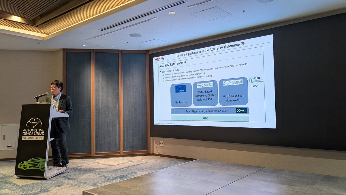 autolinuxjp's tweet image. AGL AMMが2/26, 27の2日間、新宿のヒルトン東京で開催中です。午前中はボードメンバーからの基調講演が行われ、SDVに向けたメッセージと合わせて講演されました

#AutoGradeLinux