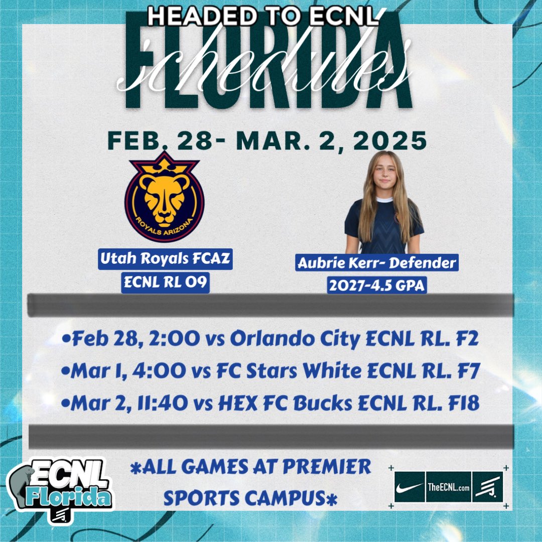 Aubrie Kerr 2027 (@aubriekerr_2027) on Twitter photo So excited for ECNL Florida! Come check out my amazing team π€© <a href="/AthlonMovement/">Athlon Movement & Performance</a> <a href="/RoyalsFCAZ/">Royals Arizona</a> #ECNLFL So excited for ECNL Florida! Come check out my amazing team π€© <a href="/AthlonMovement/">Athlon Movement & Performance</a> <a href="/RoyalsFCAZ/">Royals Arizona</a> #ECNLFL