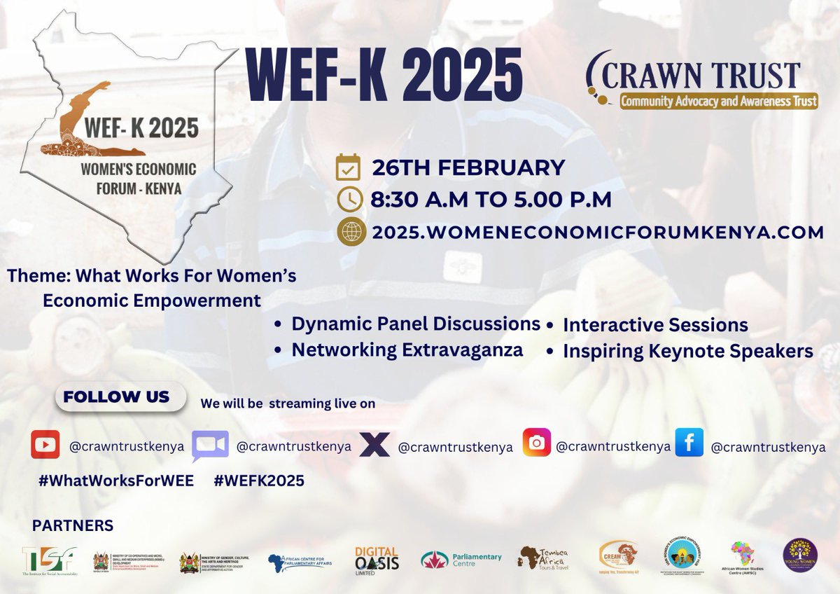 🚀 Happening TODAY! WEF-K 2025 is here! 🚀 

The future of women’s economic empowerment starts with YOU! 💡 Be part of the conversation, connect with changemakers, and drive real impact! 🔥 

📍 Live from Nairobi! 
📅 Feb 26 | ⏰ 8:30 AM - 5:00 PM 

✨ Don’t miss  our ED, Diana