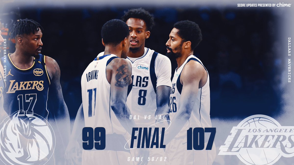 dallasmavs's tweet photo. Final from LA.

@Chime // #MFFL https://t.co/40cdAUk5bx