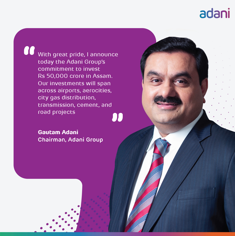 AdaniOnline's tweet photo. At Advantage Assam 2.0, our Chairman, Mr. @gautam_adani, announced a ₹50,000 Cr investment to boost infrastructure, accelerate growth, and create jobs, powering the state’s transformation into a key economic hub. https://t.co/ZHTa8kb8xM