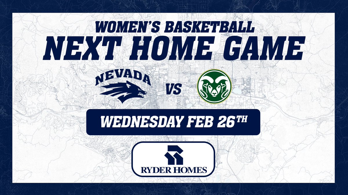Nevada Wolf Pack 🐺 (@nevadawolfpack) on Twitter photo .<a href="/NevadaWBB/">Nevada Women’s Basketball</a> final home game of the season is brought to you by <a href="/RyderHomes/">Ryder Homes</a> 🏀
Come out and support the Pack as they take on Colorado State at 6:30 pm!
🎟️ shorturl.at/oPXar
#BattleBorn .<a href="/NevadaWBB/">Nevada Women’s Basketball</a> final home game of the season is brought to you by <a href="/RyderHomes/">Ryder Homes</a> 🏀
Come out and support the Pack as they take on Colorado State at 6:30 pm!
🎟️ shorturl.at/oPXar
#BattleBorn