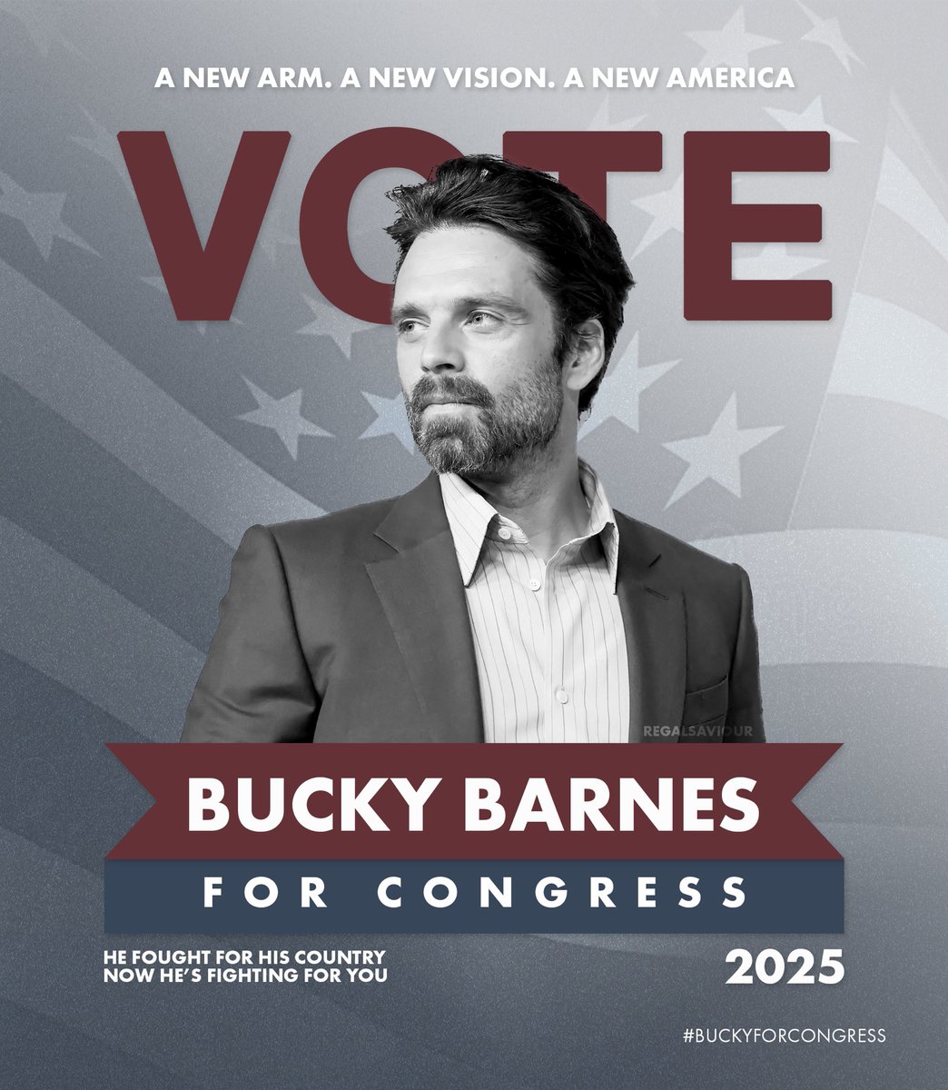 regalsaviour's tweet photo. Bucky Barnes 2025: He fought for his country. Now he’s fighting for YOU🫵🏼 #buckyforcongress https://t.co/SJhBlGDAVO