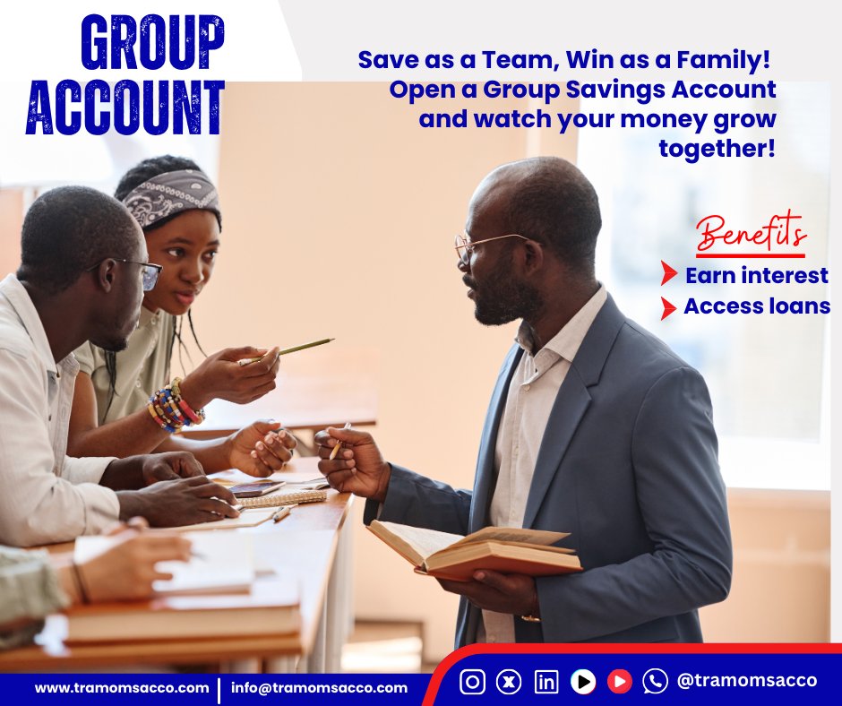 TramomSacco's tweet photo. Je wewe ni mwanachama wa kikundi? We got you covered!
Register your group with us and enjoy double double benefits to actualize that your dream group project bila stress.
Call. 0730 785 785
#groupaccount | #financialfreedom | #SaveToThrive https://t.co/V2TwLPvJAU
