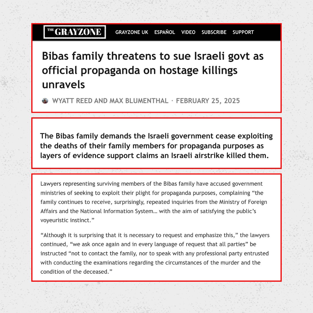 The Bibas family has threatened to sue the Israeli government for exploiting the deaths of their family members for propaganda purposes as layers of evidence support claims an Israeli airstrike killed them.