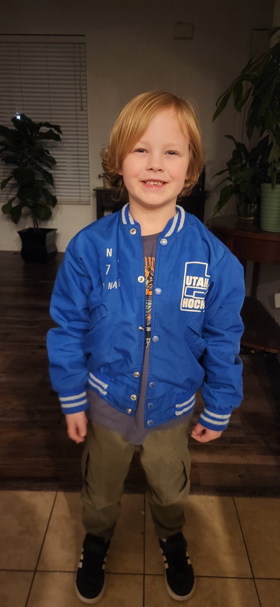 rslriotbrigade's tweet photo. My son found my hockey coat from 40 years ago and put it on tonight 🥲 and we scored immediately to go ahead. He won't take it off now ❤️🏒🏔 
@RyanQualtrics if you go with Utah Hockey Club, this is the only logo I will accept. 🤣❤️🏒🏔
Thank you for bringing NHL to Utah!!! #UTHC https://t.co/az1AB83Jnw