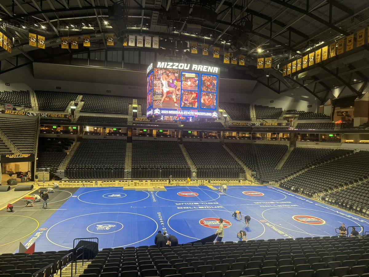 We’re making progress! S/O to <a href="/MizzouWrestling/">Mizzou Wrestling</a> for helping us set up the <a href="/MSHSAAOrg/">MSHSAA</a> Wrestling Championships in the middle of the night!