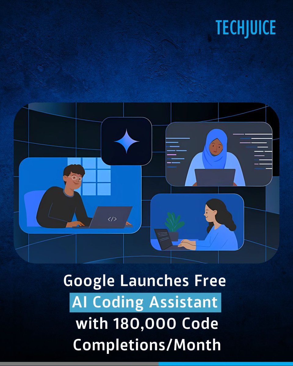 TechJuicePk's tweet image. Google launched Gemini Code Assist, a free, AI-powered coding assistant that delivers 180K completions/month, 240 daily requests, and seamless IDE integration. Link: buff.ly/4hU1hEH 

#GoogleAI #GeminiCodeAssist #DeveloperTools #TechInnovation #Coding