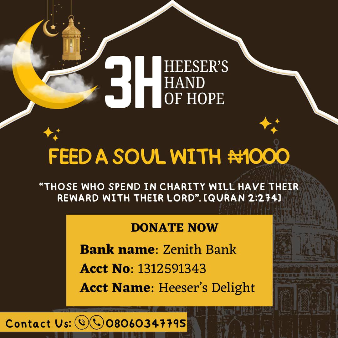 Your donation of 1000naira is a gift of love, kindness, and nourishment to someone in need. Donate now! #RamadanCharity