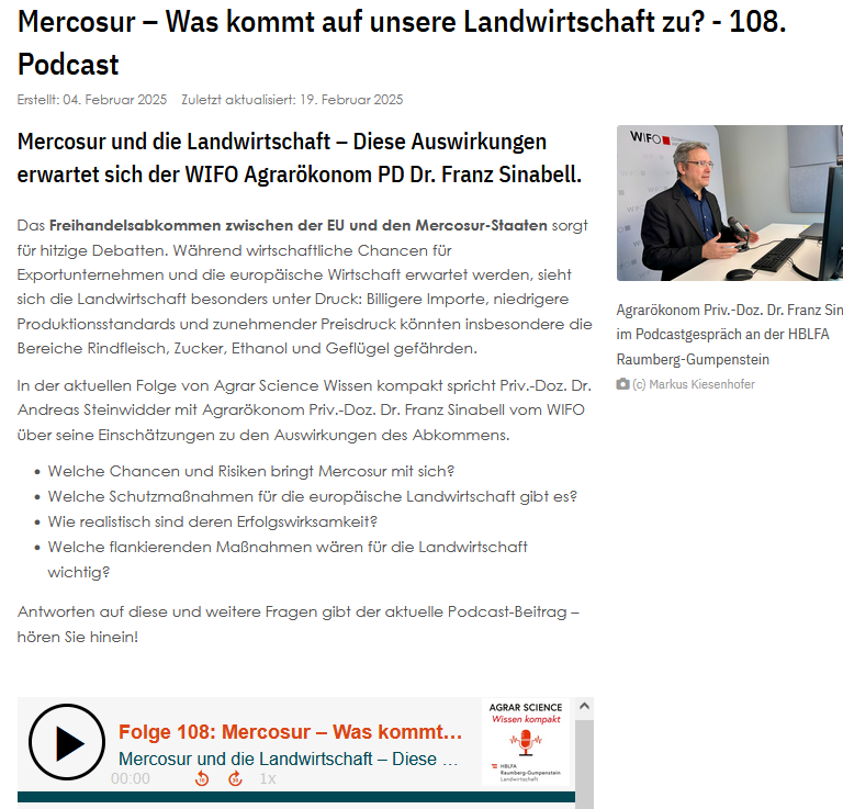 FranzSinabell's tweet photo. 📢 Hier ist der neue Podcast der Serie von Andreas Steinwidder aus Raumberg-Gumpenstein. Es geht um Mercosur &amp; 🇪🇺 &amp;🐄🐄

Ich hatte das Vergnügen, mit ihm ein Gespräch darüber zu führen. Ich denke, es ist gut geworden: informativ &amp; ausgewogen.

↘️https://t.co/LIBEnEttJK https://t.co/sycP4sgUFu