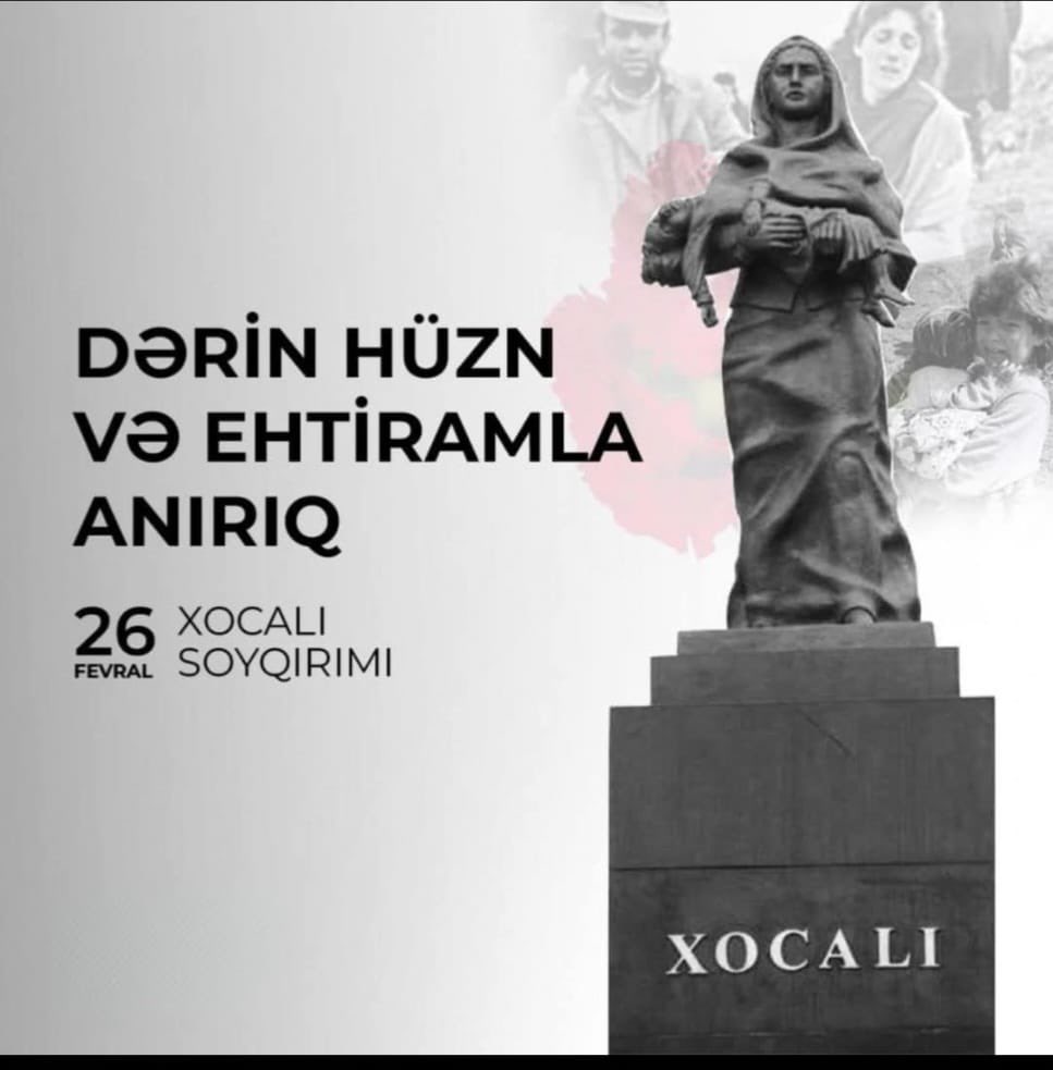 Xocalı faciəsi, 1992-ci ilin fevralın 25-dən 26-na keçən gecə erməni silahlı qüvvələri tərəfindən törədilib. 
Xocalı faciəsi, Dağlıq Qarabağ münaqişəsinin ən qanlı hadisələrindən biridir. 
Allah bütün şəhidlərimizə rəhmət eləsin. #XocalıyaƏdalət #JusticeforKhojaly