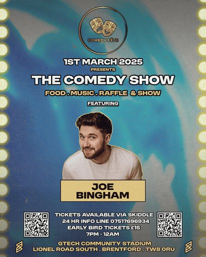ComedyFete's tweet photo. 🎭COMEDY FÊTE presents The Comedy Show - Hosted by JUNIOR BOOKER🎭
Featuring 
🎙️ JUNIOR BOOKER
🎙️ MR CEE
🎙️ LATEEF LOVEJOY
🎙️ SAMIRA BANKS
🎙️ OLLIE REYHART
🎙️ JOE BINGHAM              
🎧Music on the night hosted by CJ iDJ https://t.co/g6g4l9kCvT