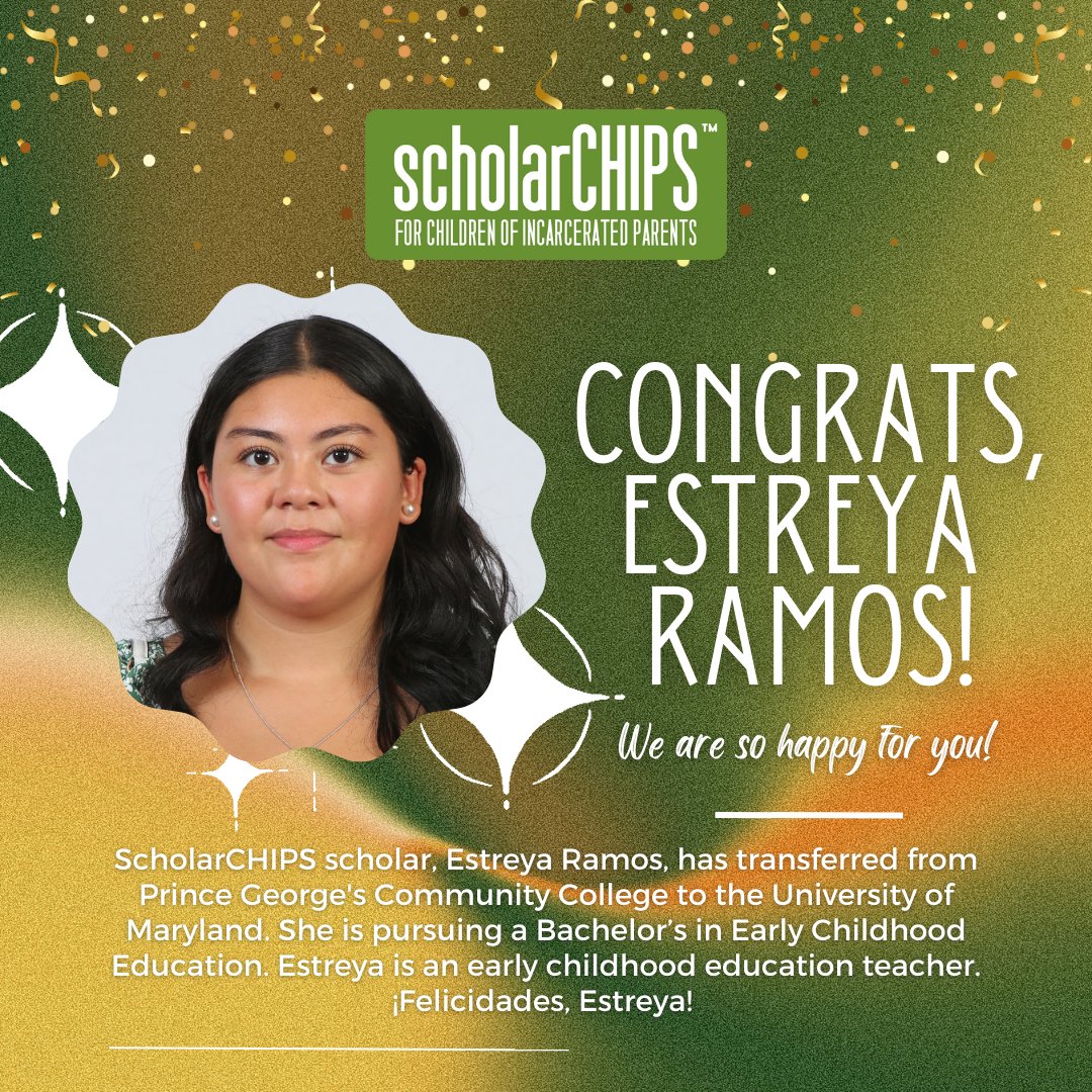 On this #WhereAreTheyWednesday we are congratulating our scholar, Estreya Ramos, for transferring from Prince George's Community College to the University of Maryland. Estreya is continuing to pursue her bachelor's degree in early childhood education. Feliciades, Estreya! 🎉🎉🎉