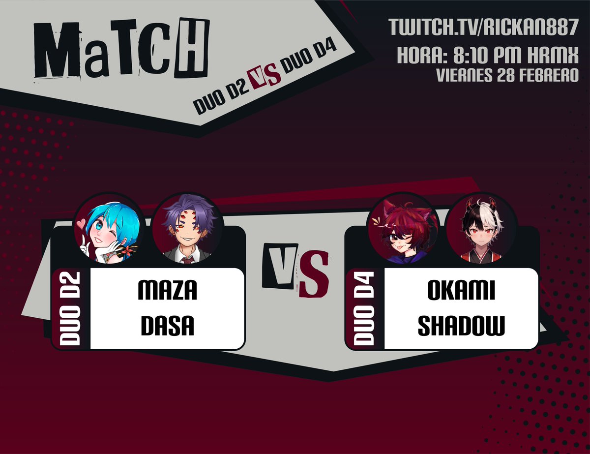 GhoztGarden's tweet photo. DOS DUOS, UN SOLO GANADOR.

Mazacara | Dasarede VS Okami Aka Kuro | Shadow

Se enfrentan en una batalla sin piedad. ¿A quien elegirán para continuar su camino?

Podrás verlo en: https://t.co/Vur4zd0EnV https://t.co/448kNGsnQC