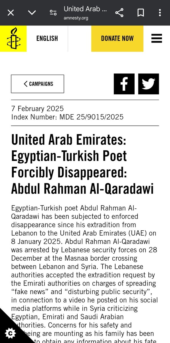 Reports say: poet AbdulRahman may be facing death under torture in #UAE, a serious violation of international law #Türkiye must protect its citizens. Ignoring his fate would send an ugly message of racism to 🇹🇷 minorities #الحرية_للشاعر
 #الحرية_للشاعر_عبد_الرحمن_القرضاوي 
#Gaza