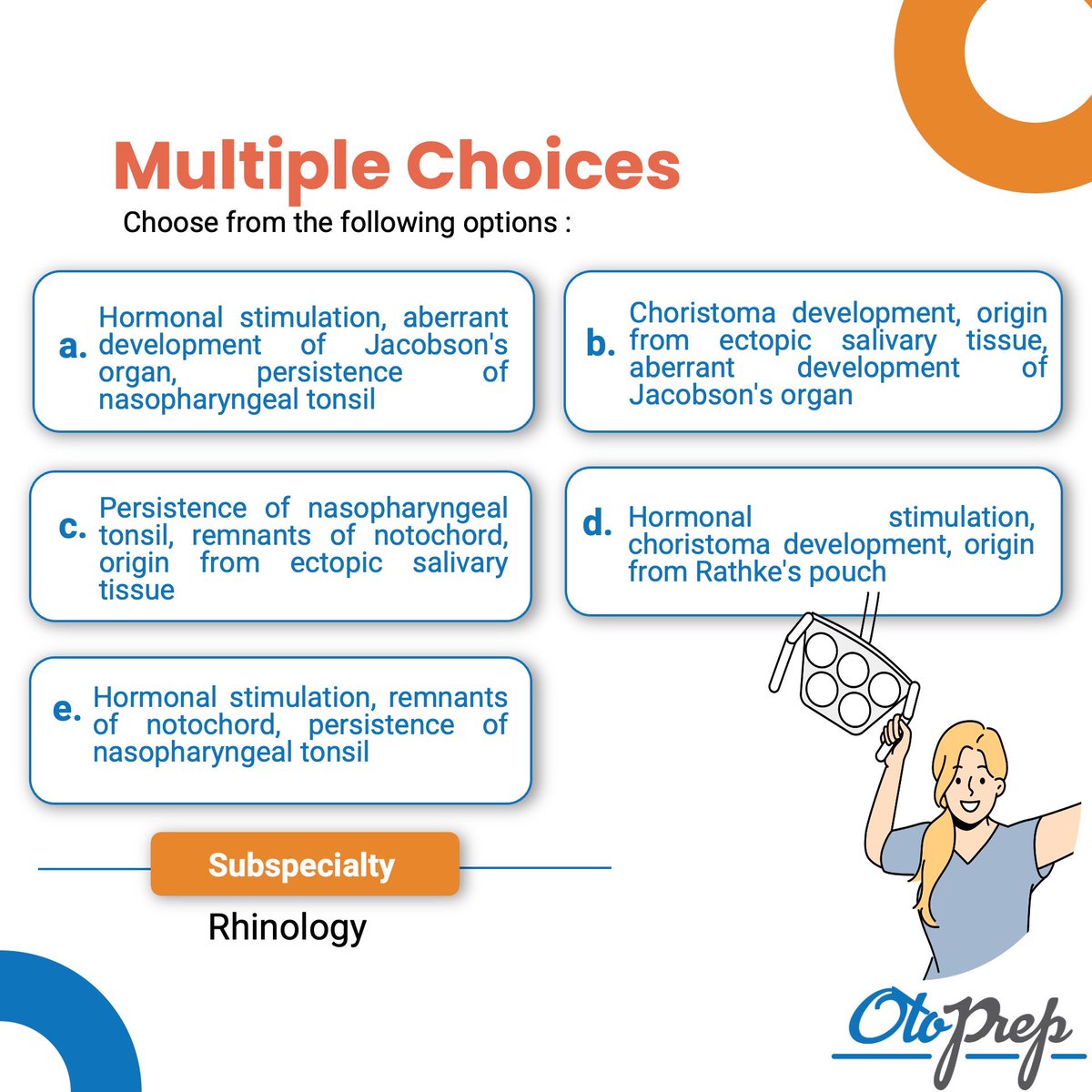 OtoPrep's tweet photo. 🧠 ENT Exam Challenge!
What are the key embryologic theories in JNA?
#OtoPrep #Otolaryngology #Otolaryngologist #ABOHNS #FRCSORLHNS #EBEORLHNS #MedTwitter #ENTtwitter #MedEd #ClinicalPearls https://t.co/voufJALn2I