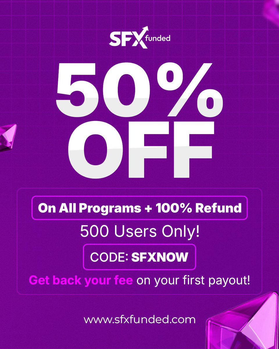 LIMITED-TIME OFFER – 50% OFF ALL PROGRAMS! 

This is your chance to get funded for half the price and start trading with top-tier benefits:

✅ Payout on Demand
✅ Evaluation &amp; Funded Stage Reset
✅ 100% Fee Refund on 1-Step &amp; 2-Step models after your first payout!

🚀 Don’t miss