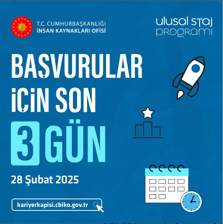 Türk Patent ve Marka Kurumu (@turkpatent) on Twitter photo Ulusal Staj Programı başvuruları için son 3 gün!
Kariyerine güçlü bir adım atmak isteyen üniversite öğrencilerimizi TÜRKPATENT'te staj yapmaya bekliyoruz.
Son başvuru tarihi ⚠️ 28 Şubat 2025
Başvuru için 👉🏼 kariyerkapisi.cbiko.gov.tr
<a href="/tccbiko/">T.C. Cumhurbaşkanlığı İnsan Kaynakları Ofisi</a> <a href="/ulusalstajprg/">Ulusal Staj Programı</a> <a href="/kariyerkapisi/">Kariyer Kapısı</a> Ulusal Staj Programı başvuruları için son 3 gün!
Kariyerine güçlü bir adım atmak isteyen üniversite öğrencilerimizi TÜRKPATENT'te staj yapmaya bekliyoruz.
Son başvuru tarihi ⚠️ 28 Şubat 2025
Başvuru için 👉🏼 kariyerkapisi.cbiko.gov.tr
<a href="/tccbiko/">T.C. Cumhurbaşkanlığı İnsan Kaynakları Ofisi</a> <a href="/ulusalstajprg/">Ulusal Staj Programı</a> <a href="/kariyerkapisi/">Kariyer Kapısı</a>