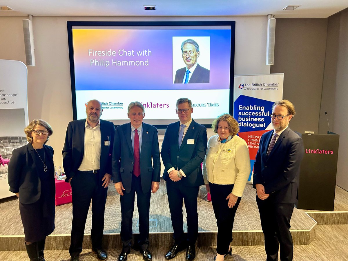 Last night I made opening remarks for a valuable <a href="/BritChamberLux/">British Chamber Lux</a> event at Linklaters, a fireside chat with former Chancellor Lord Hammond <a href="/PhilipHammondUK/">Philip Hammond</a> moderated by <a href="/LuxTimes/">Luxembourg Times</a> - a very open and candid discussion of recent geopolitics. Thank you to Lord Hammond for your visit.