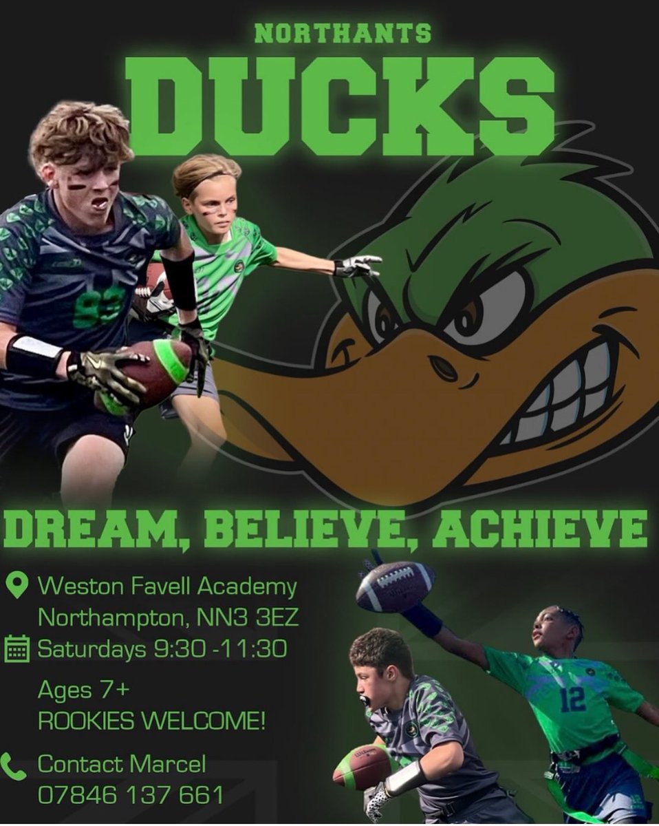 We have a new home! 🥰 
If it was muddy boots putting you off joining - there’s no excuse now. We are 4G and ready for touchdowns! 

Come and join us!
U11 - (school years 3-6)
U14 - (school years 7-9)
U17 - (school year 10-12) 
Adults - 17yrs+
#northampton 
#flagamericanfootball