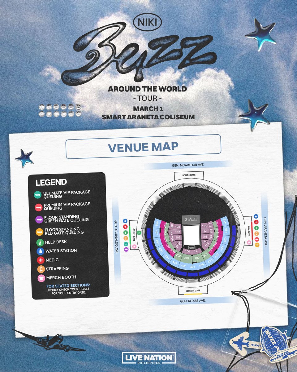 Get ready for DAY 3 of NIKI: Buzz World Tour in Manila by checking the event schedule and venue map before the big day ✨

Due to limited space in the holding area, we encourage seated ticketholders to arrive shortly before the doors open for their designated sections.

Ultimate