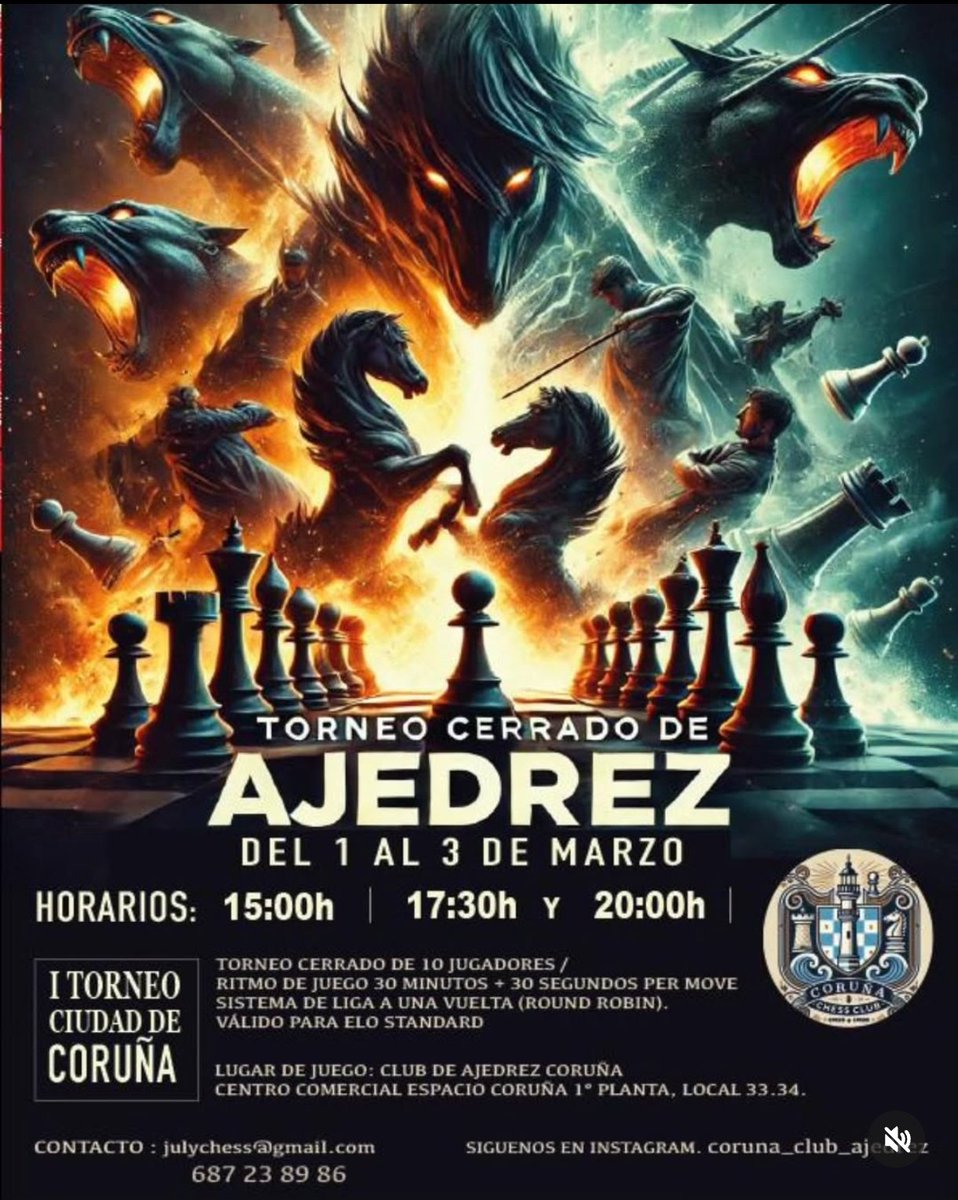 🏆♟️ Torneo de Ajedrez estos días de carnaval en <a href="/espaciocorunacc/">Espacio Coruña</a> de la mano de #ClubAjedrezCoruña!
#coruña #someso #recintoferial