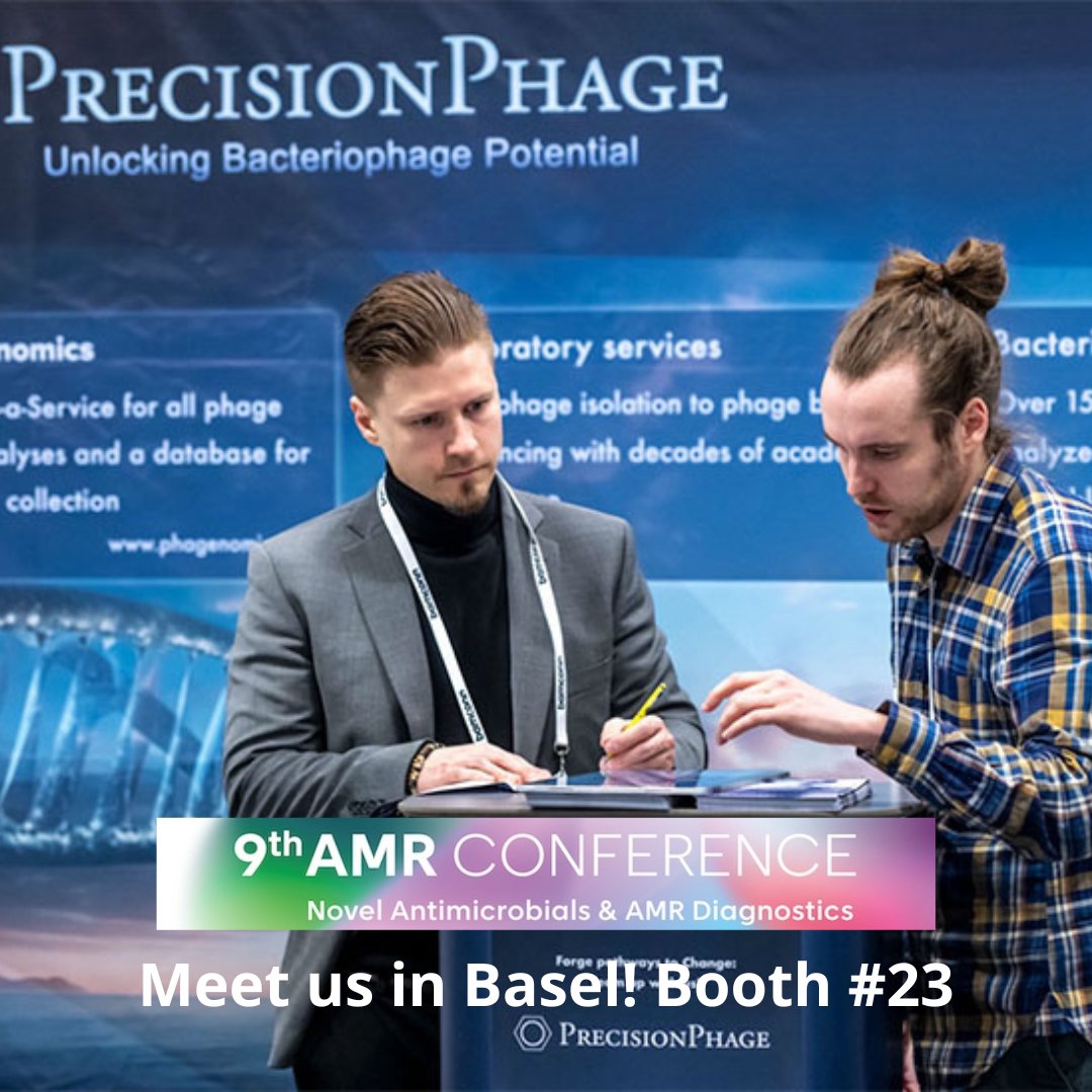 Meet us at the 9th #AMRconference in #Basel! 🤝Visit Booth #23 &amp; meet #PrecisionPhage's team with expertise in:
 
🔹modern bioinformatic solutions: phagenomics.net
🔹#phage R&amp;D: precisionphage.com/laboratory
🔹phage licensing: precisionphage.com/licensing
 
#Congresscenterbasel #AMR