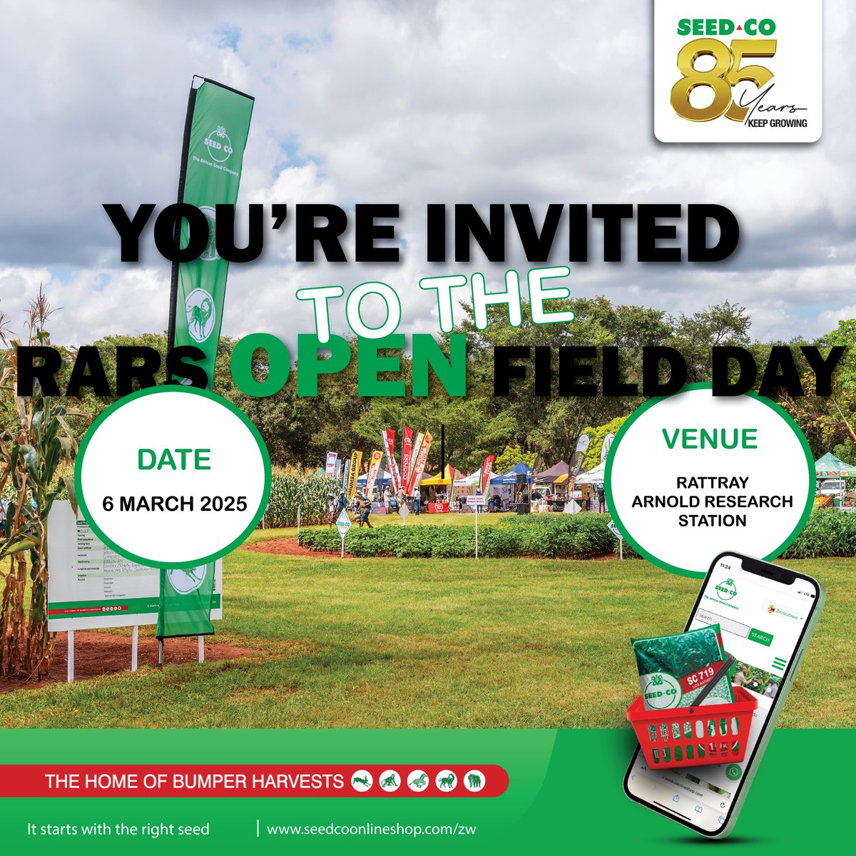 Join Us for Seed Co's Biggest Event of the Year!

Seed Co invites you to the Annual RARS Field Day on March 5th &amp; 6th.

📍 LOCATION: RARS (Rattray Arnold Research Station)
📅 DATES
5 March - Commercial Farmers &amp; Colleges
6 March - Open Day