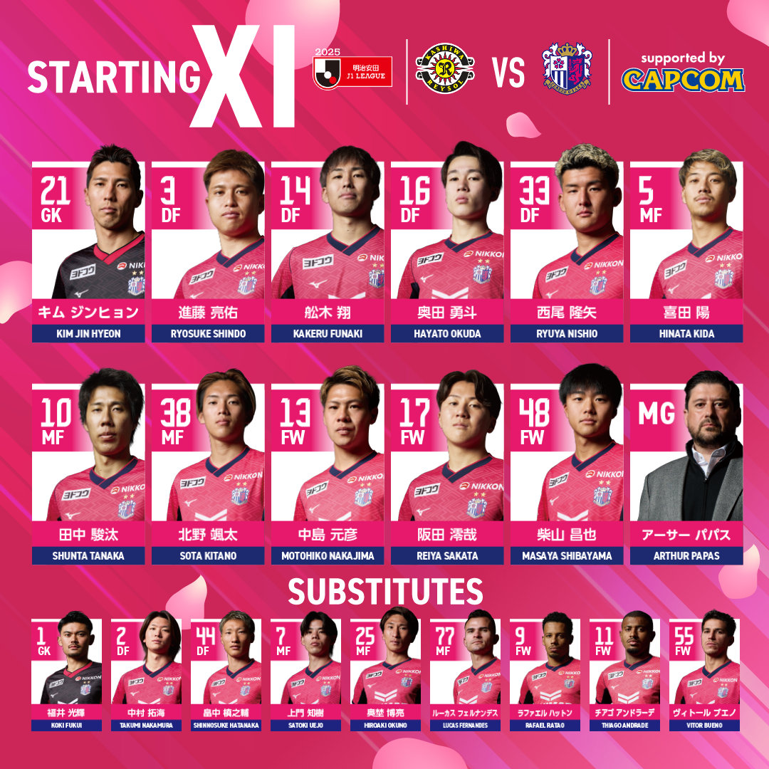 crz_official's tweet photo. 明治安田J1リーグ 第3節
2/26 19:00 KICK OFF⚽️
柏レイソル × #セレッソ大阪
🐺🌸STARTING LINEUP🌸🐺
キックオフ迫る！
みなさま熱い応援よろしくお願いします🔥

スポーツバーでアウェイを観戦🌸
詳しくは👇
https://t.co/0BgcxWYw97 https://t.co/QAHKhROVmv