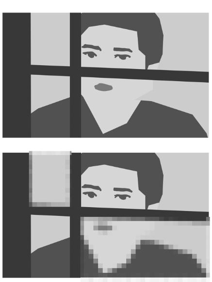 * 구도의 종류
> 큰 맥락의 구도들입니다. 세세하게 들어가면 더욱 다양하게 많습니다.
* 이미지 구도 분석 방법
> 창틀에 있는 사람 장면은 아가씨 영화의 숙희 창문 장면인데요. 간단히 분석해 보겠습니다.
구도의 종류에 있는 것과는 조금 다른 분석입니다. 캐릭터의 이목구비를 지나는 직선을