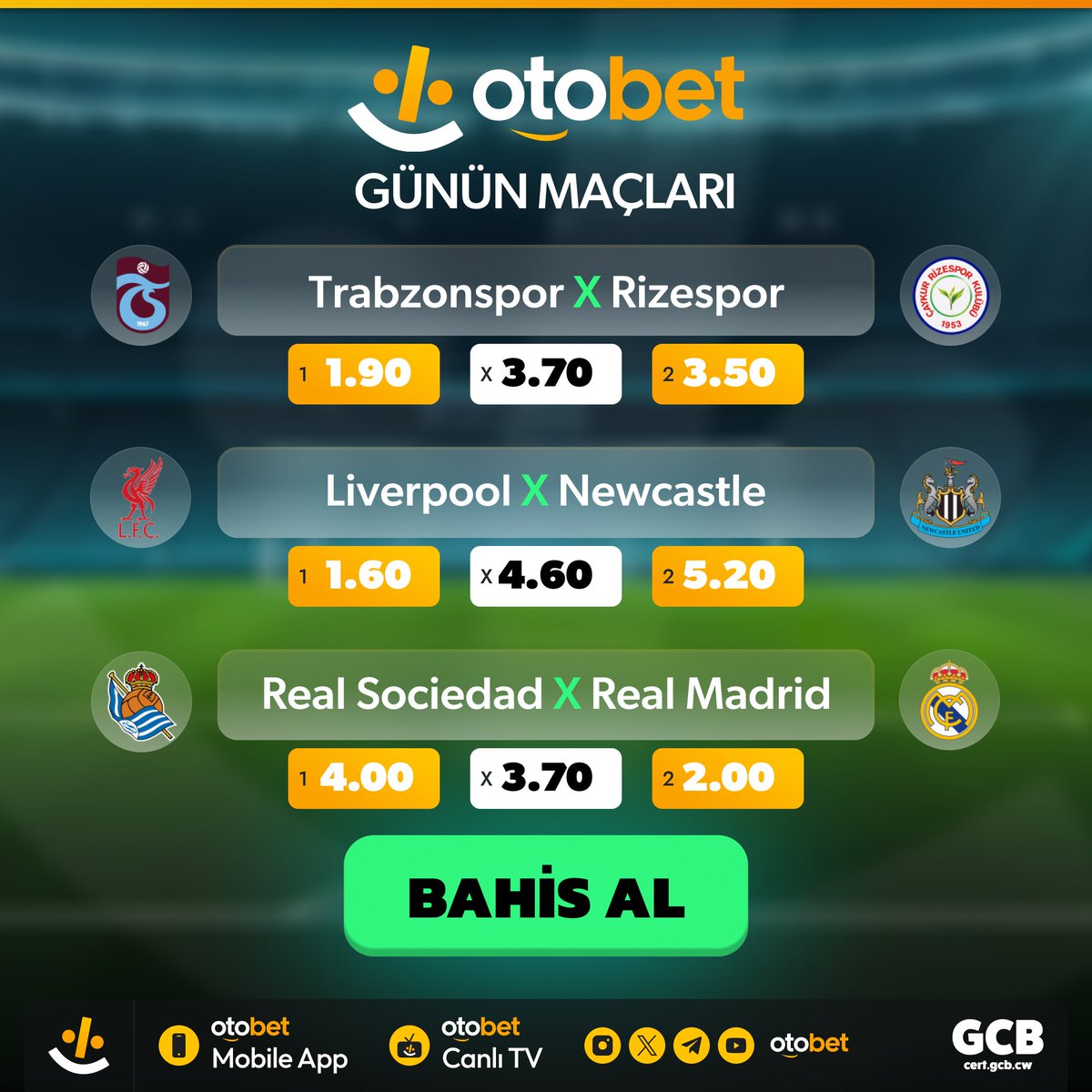 ⚽️ Günün Heyecan Verici Müsabakaları Otobet'te !

📌 Bugünün öne çıkan maçlarını sizin için derledik!

✅ Güvenilir Ve Hızlı İşlemler
✅ Mobil Uygulama ile Kolay Erişim
✅ Otobet TV Canlı Yayın İmkanı

⭐️ Kazancın Adresi, Futbolun Merkezi!

⚡️ cutt.ly/4eJCYpSE