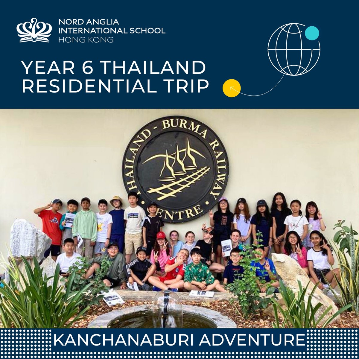NAISHongKong's tweet image. 🌍✨ Our Year 6 students are off on Residential Trip to Thailand! 🇹🇭 They will dive into the history by investigating World War II historical sites, gaining understanding of the past. They'll also explore natural ecosystems, discovering fascinating adaptations in the environment.