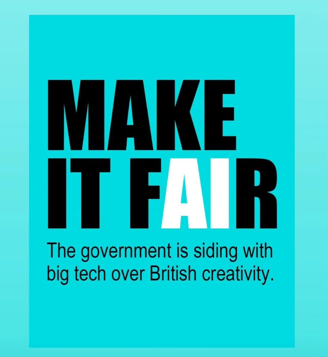 AlisonDayDesign's tweet image. MAKE 🌟 IT 🌟 FAIR 🌟  
Protect the creative industries! 
The UK govt. is looking to change the law to favour big tech platforms, so they can use British creatives content to power their AI models without our permission or payment. #AI #COPYRIGHT