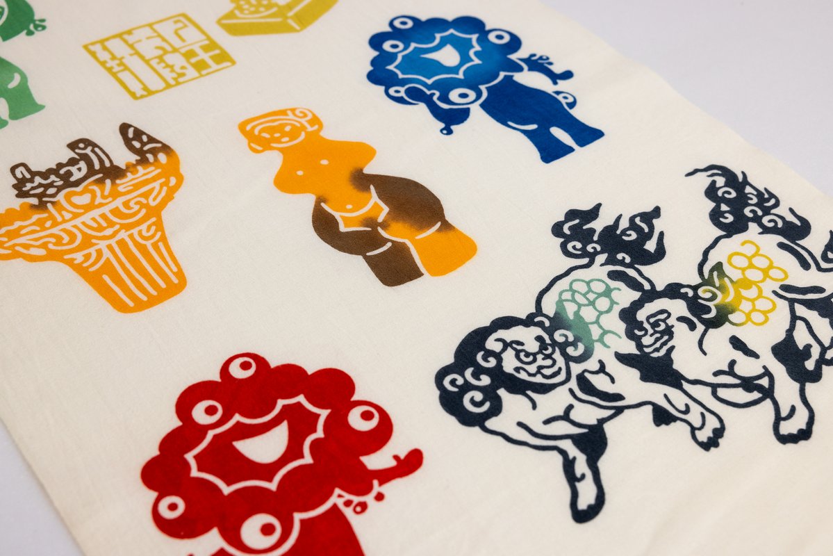 日本国宝展　万博コラボ　EXPO2025 ミャクミャク 手染め 国宝手ぬぐい 日本国宝展 万博コラボ EXPO2025 ミャクミャク 手染め 国宝