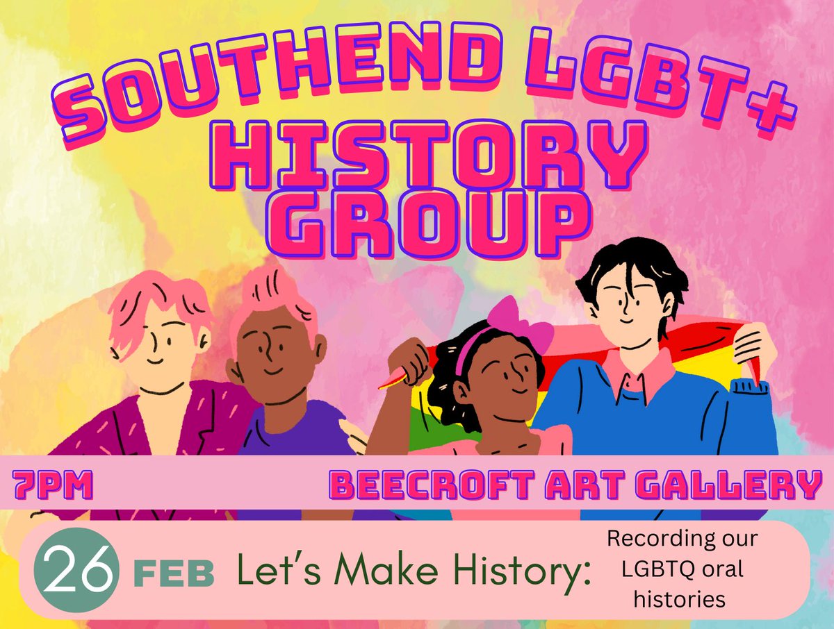 Southend Museums (@southendmuseums) on Twitter photo This evening, we are recording history!
Oral history recording session with Southend LGBT+ History Group at <a href="/BeecroftGallery/">Beecroft Art Gallery</a>.
Come along and share your stories of coming out, finding love, struggles, and memories of queer life in Southend.
More info: facebook.com/events/1439190… This evening, we are recording history!
Oral history recording session with Southend LGBT+ History Group at <a href="/BeecroftGallery/">Beecroft Art Gallery</a>.
Come along and share your stories of coming out, finding love, struggles, and memories of queer life in Southend.
More info: facebook.com/events/1439190…