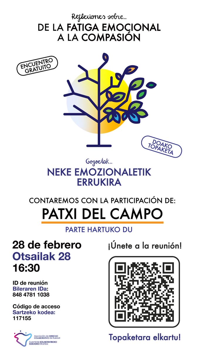 Estamos terminando Febrero y os proponemos seguir reflexionando. Este viernes, con un terapeuta en COMPASIÓN: Patxi del Campo, y musicoterapeuta y terapeuta GIM, experto en técnicas grupales, director de AgrupArte y fundador-coordinador de Vivir con Voz Propia, en Vitoria-Gasteiz