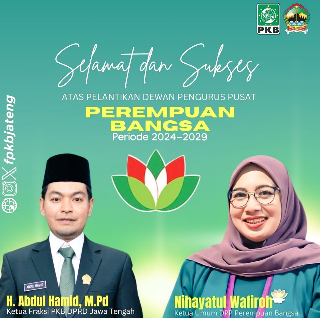 FRAKSI PKB JATENG (@fpkb_dprdjateng) on Twitter photo Selamat dan sukses Perempuan Bangsa, semoga terus berkontribusi melahirkan perempuan - perempuan hebat untuk memajukan Indonesia.<a href="/cakimiNOW/">A Muhaimin Iskandar</a> <a href="/yusuf_ch/">M Yusuf Chudlory</a> <a href="/DPP_PKB/">DPP PKB</a> <a href="/hamid_amx/">abdul hamid</a> <a href="/ninikwafiroh/">NihayahCenter</a> <a href="/Sukirman_Kir/">Sukirman</a> <a href="/_sarifabdillah/">Sarif Abdillah</a> Selamat dan sukses Perempuan Bangsa, semoga terus berkontribusi melahirkan perempuan - perempuan hebat untuk memajukan Indonesia.<a href="/cakimiNOW/">A Muhaimin Iskandar</a> <a href="/yusuf_ch/">M Yusuf Chudlory</a> <a href="/DPP_PKB/">DPP PKB</a> <a href="/hamid_amx/">abdul hamid</a> <a href="/ninikwafiroh/">NihayahCenter</a> <a href="/Sukirman_Kir/">Sukirman</a> <a href="/_sarifabdillah/">Sarif Abdillah</a>